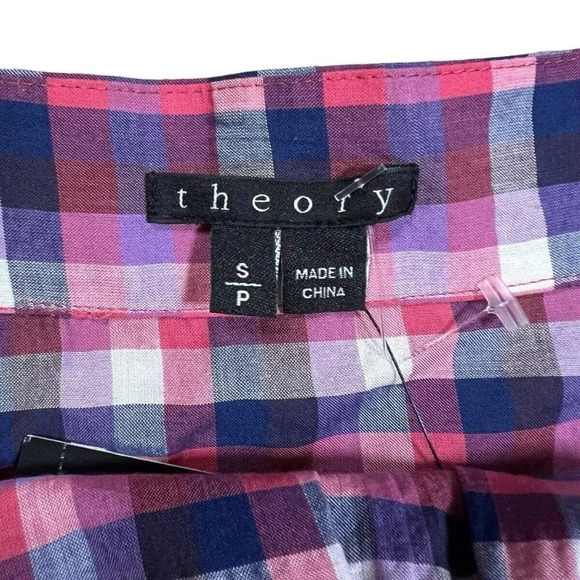 Theory Tressia Sleeveless Tank Top Pink Navy Plaid Check Side Zip Size Small - Picture 2 of 6